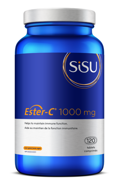 Blue bottle of Sisu Ester-C 1000mg supplement.