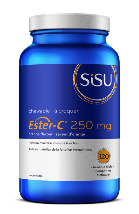 Blue bottle of Sisu Ester-C 250mg Chewable.